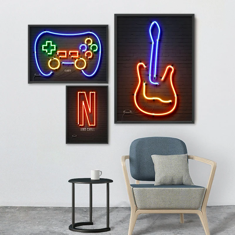 Неоновый светлый постер для геймеров принты в стиле ретро звуковая кассета