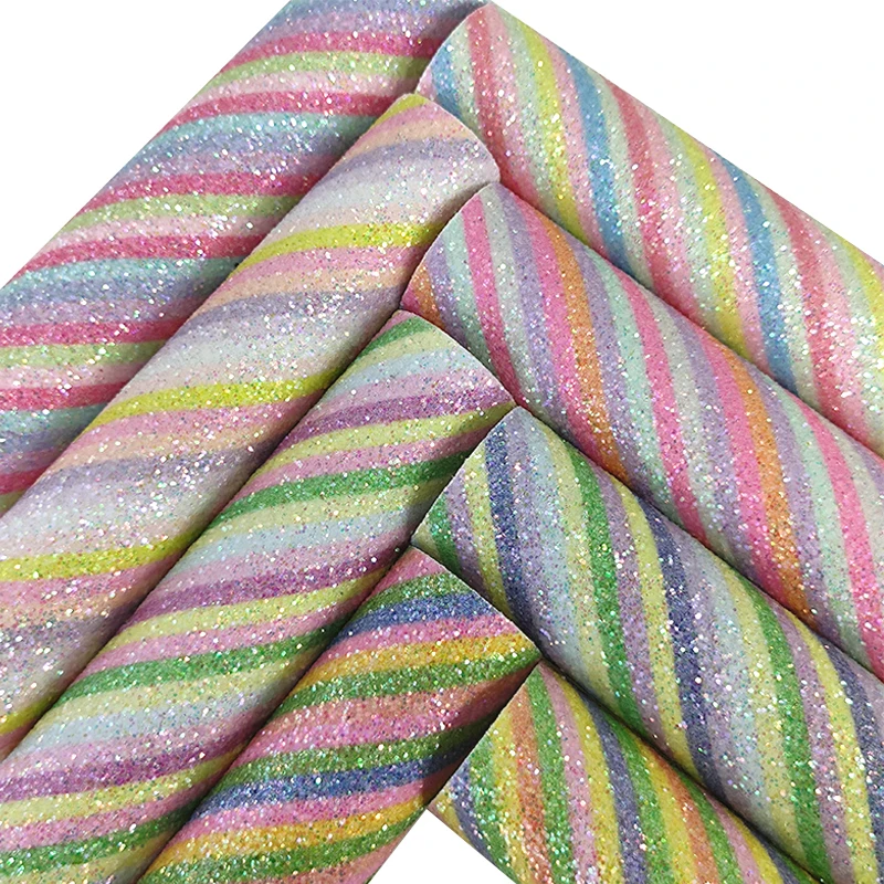 

Matte Rainbow Chunky Glitter Faux Leather Fabric Sheet Thin PU Back for Making Shoe/Bag/Hair Bow/Decoration/Craft