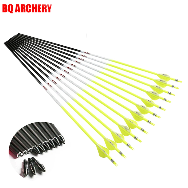12pcs ID6.2mm Archery Pure Carbon Arrow Hunting Practice Target Arrow for Compound Traditional Bow Spine 300 340 400 500 600