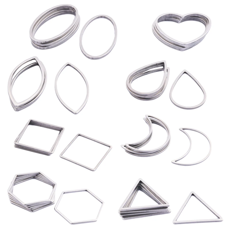 

20pcs Stainless Steel Teardrop Earring Findings Circle Components Moon Oval Heart Triangle Charms Connectors For Earrings Making