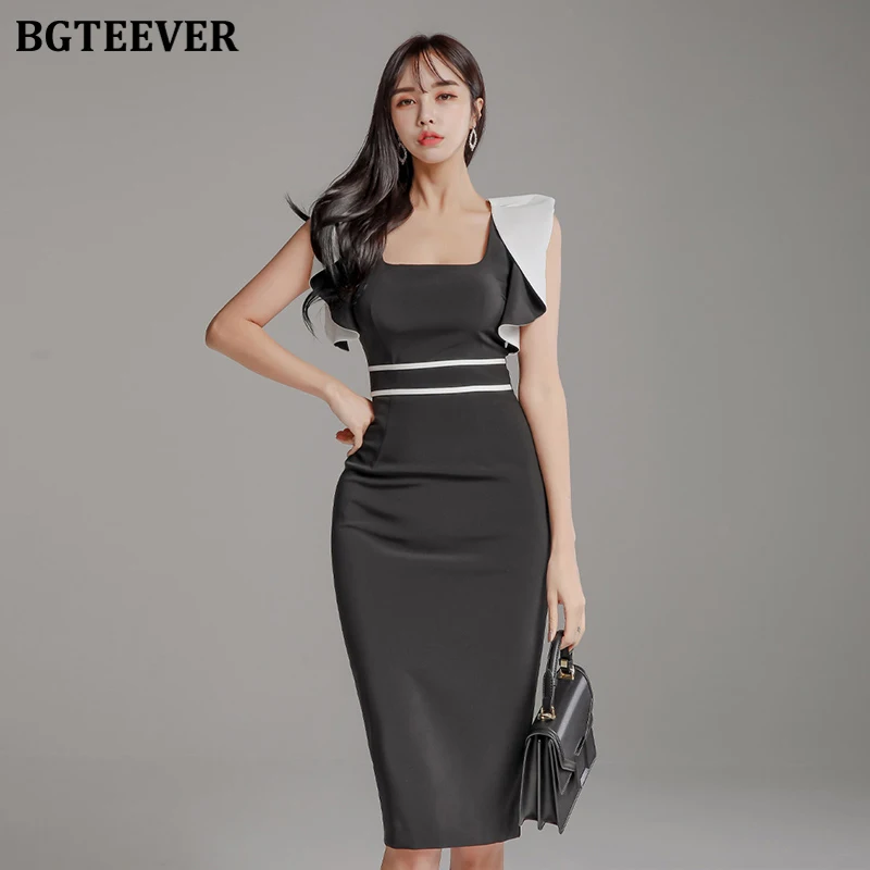 Платье BGTEEVER женское с квадратным вырезом офисное платье карандаш без рукавов