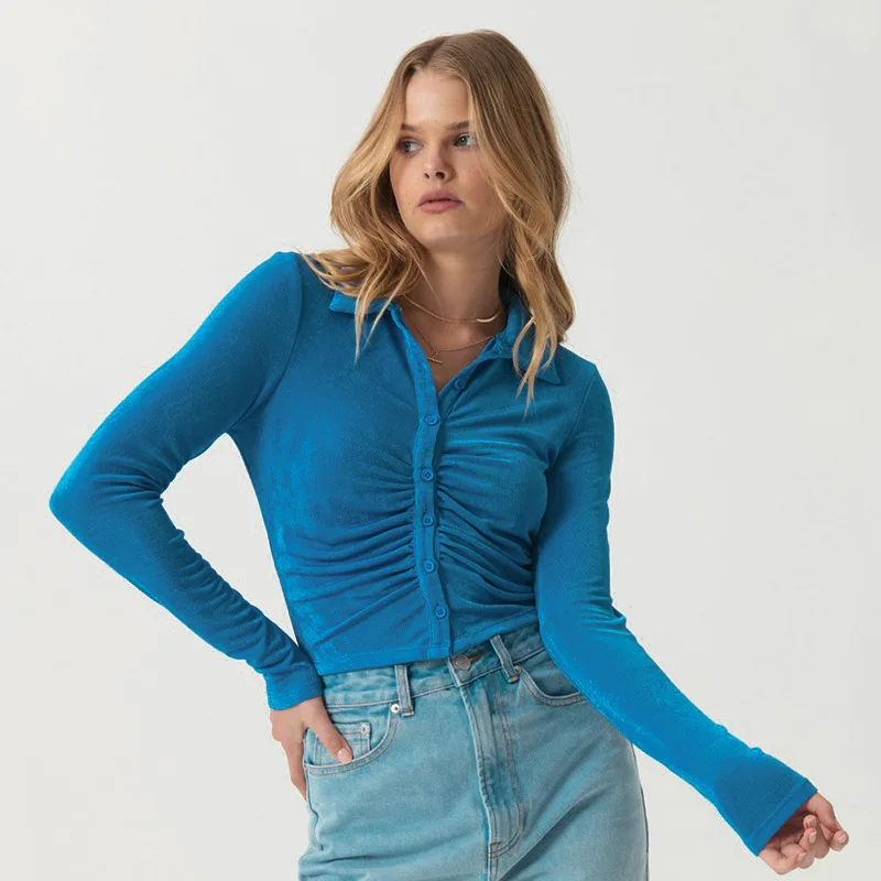 

2021 Women Solid Color Turn-Down Collar Y2k Tops Gothic Clothes Women's Casual Long Sleeve Single Breasted Fashion Streetwear