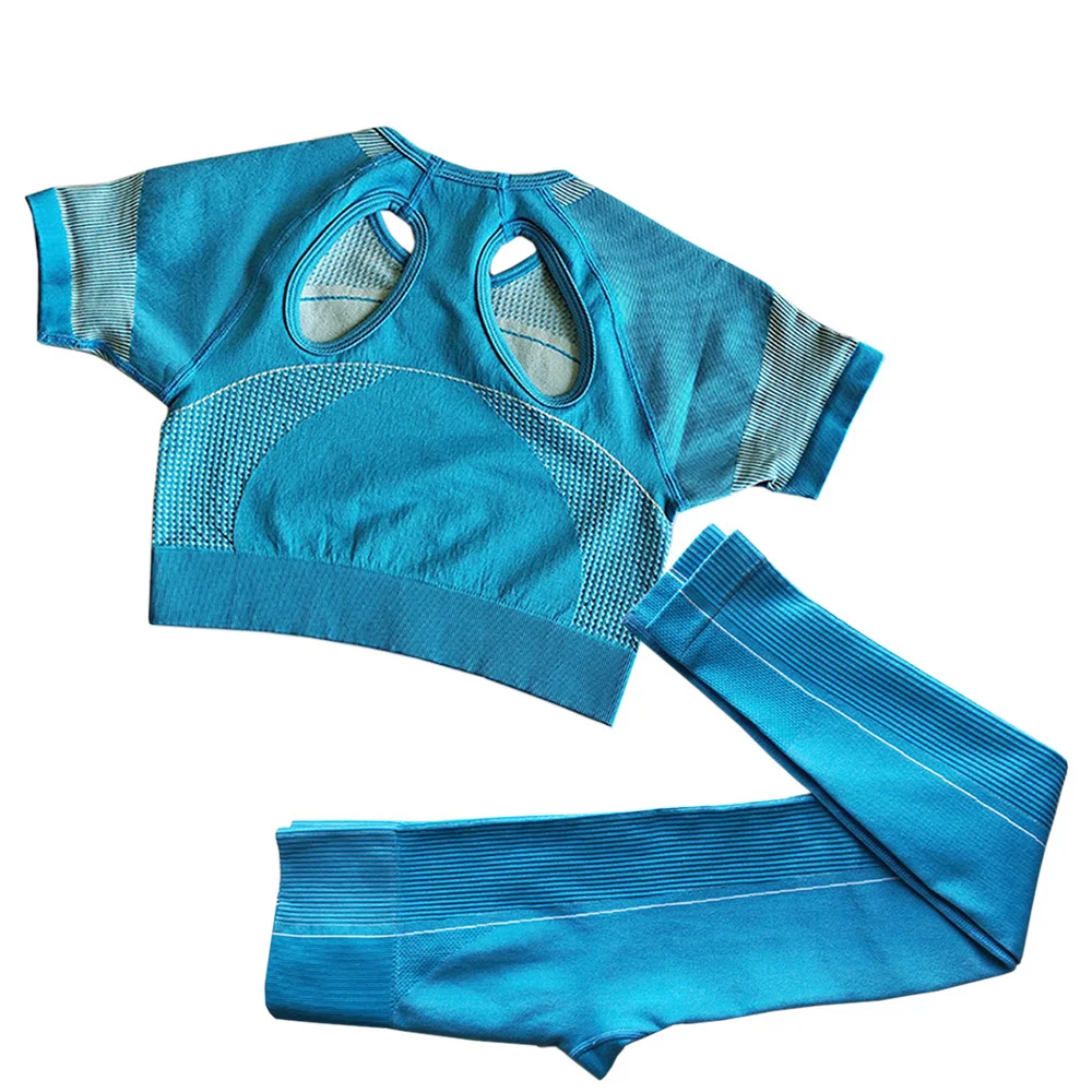 

2pcs Set Women Short Sleeve Yoga Set Vital Seamless Sport Suit Gym Clothes Fitness Crop Top Shirt High Waist Shorts Sportswear