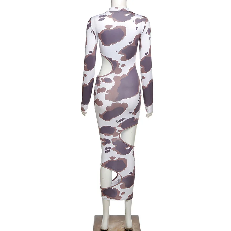 

Chiclover Sexy Dresses for Women Long Sleeve Turtleneck Bodycon Dress Cow Print Hollow Out Dresses Party Wholesale Dropshipping