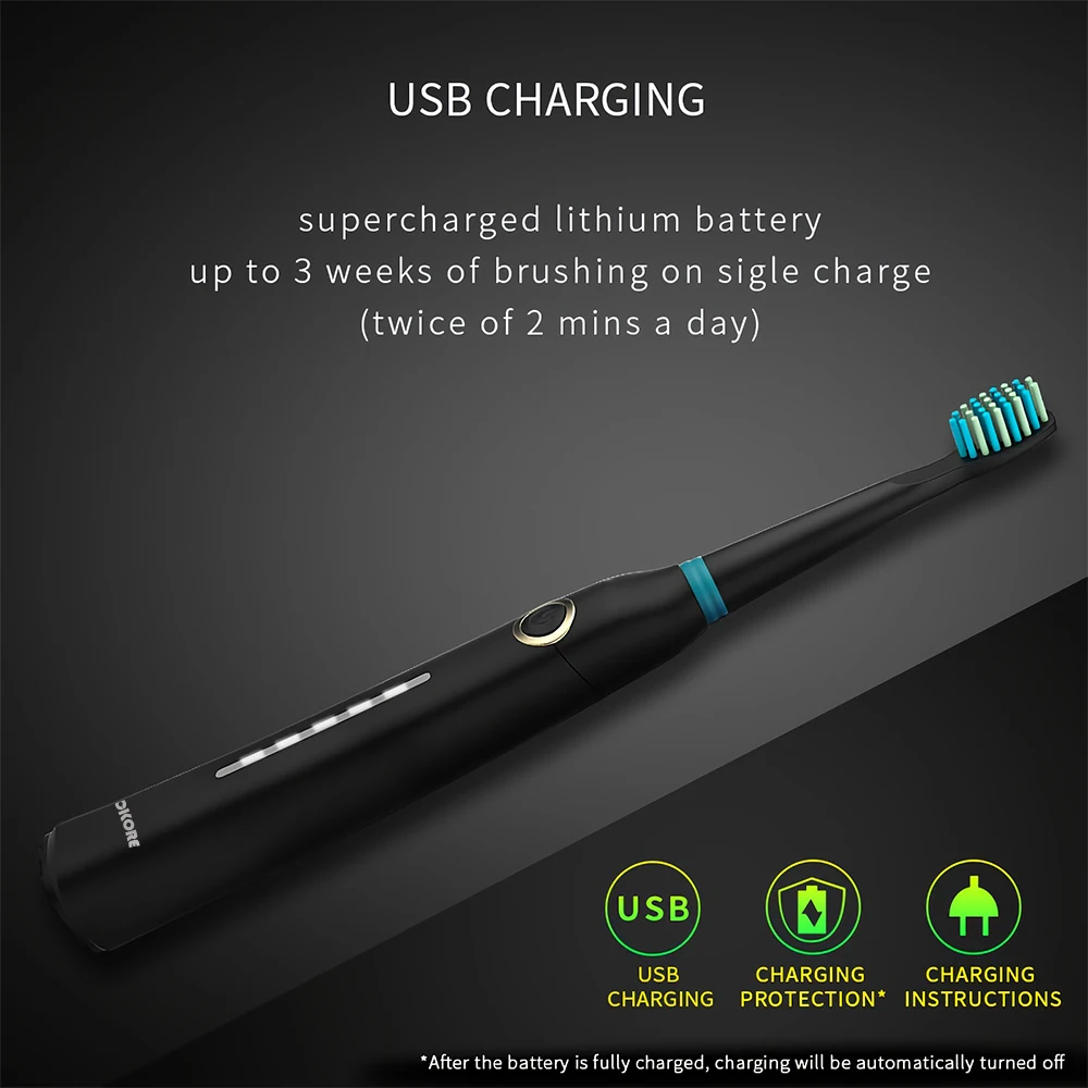 Ультразвуковая электрическая зубная щетка 5 режимов зарядка по USB | Бытовая