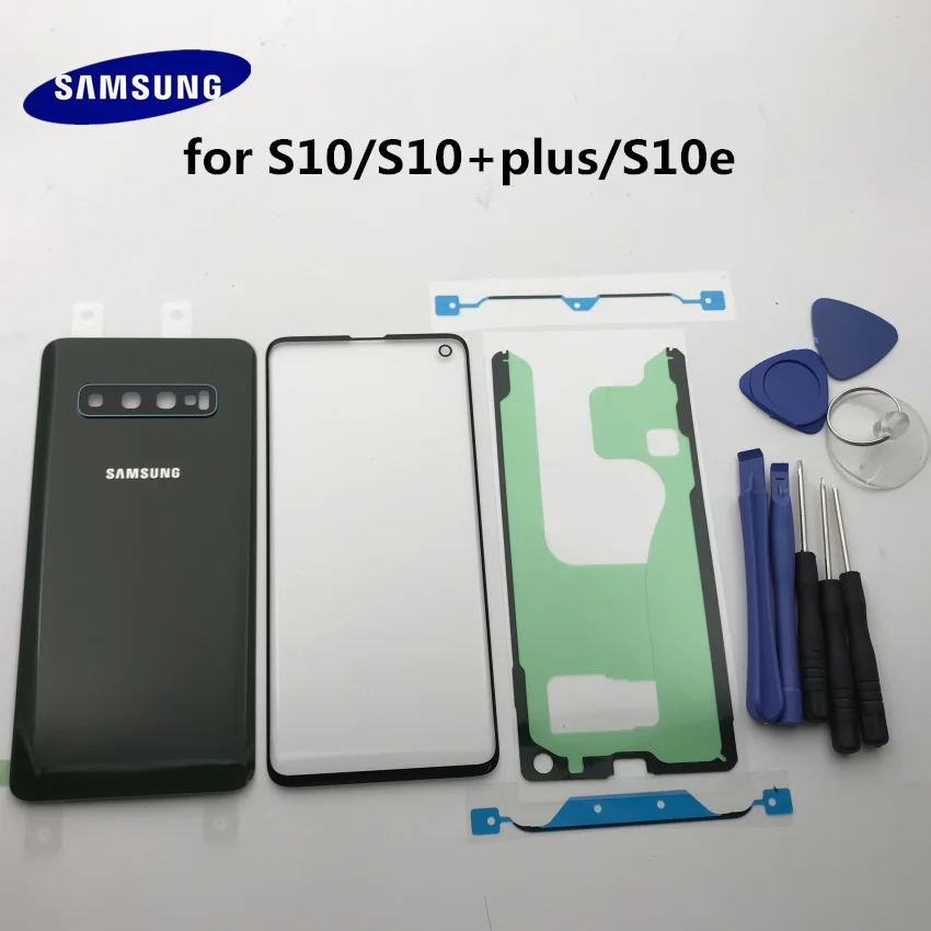 Новинка,, для samsung Galaxy S10e, G973, S10, G970, S10 plus, Задняя стеклянная крышка, задняя крышка, крышка батареи, дверь+ передняя стеклянная линза+ клей