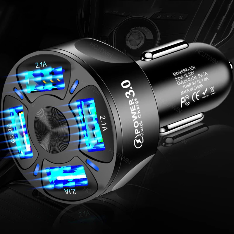 3A Qc3.0 4usb Car Charger Fast Charging One for Four Vehicle-Mounted Mobile Phone | Мобильные телефоны и аксессуары