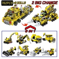 762 pcs construction vehicle model kids toy infrastructure building blocks birthday gift excavator crane bricks for boys