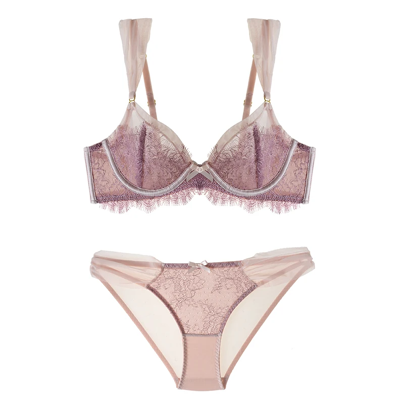 

SP&CITY European Sexy Thin Transparent Underwear Set Lace Hollow Out Bra Women Comfortable Soft Lingerie Set For Big Chest