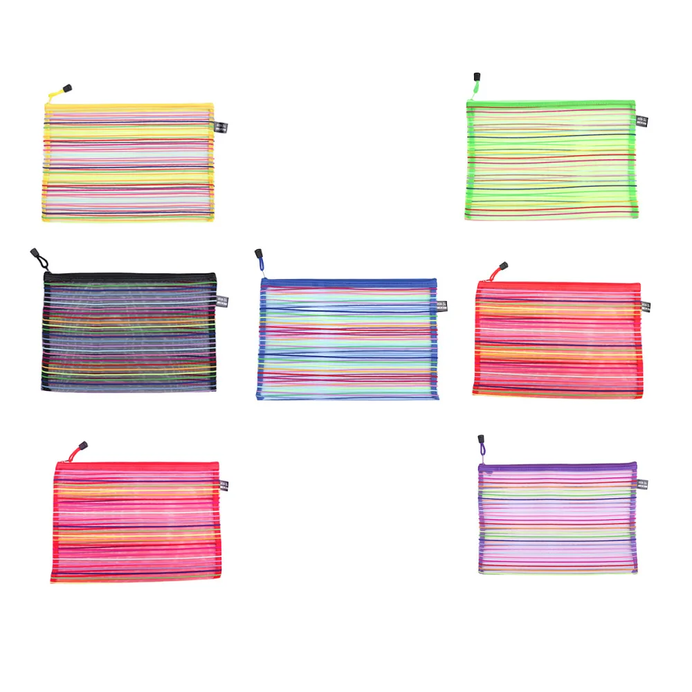 

28pcs A4 Portable Office Stationery Bag Mesh Zipper File Bag PVC Waterproof Pencil Bag Office School Supplies (Green, Red, Purpl