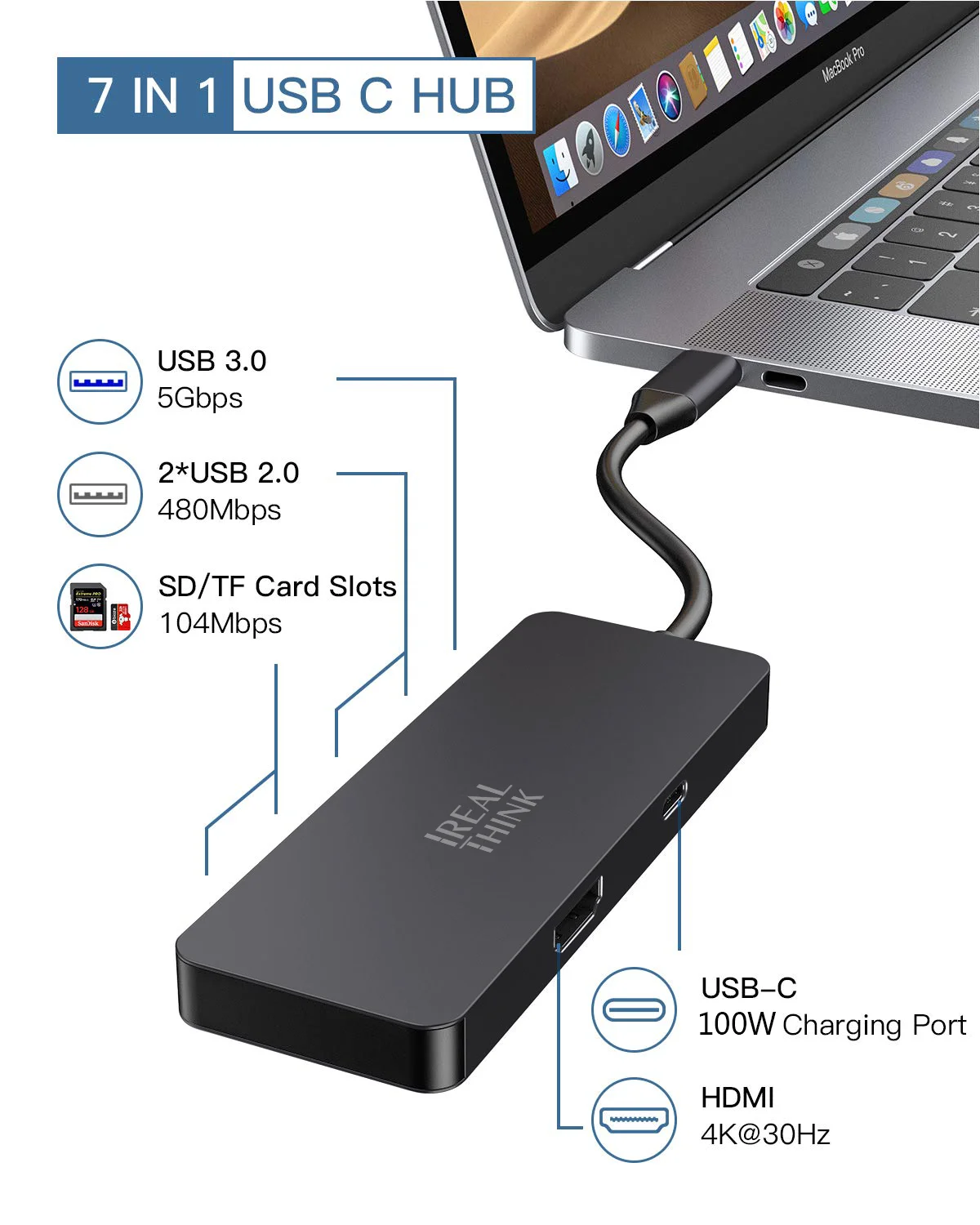 Концентратор IREALTHINK USB Type C для Macbook Huawei Pro аксессуары концентратор разветвитель 3 0