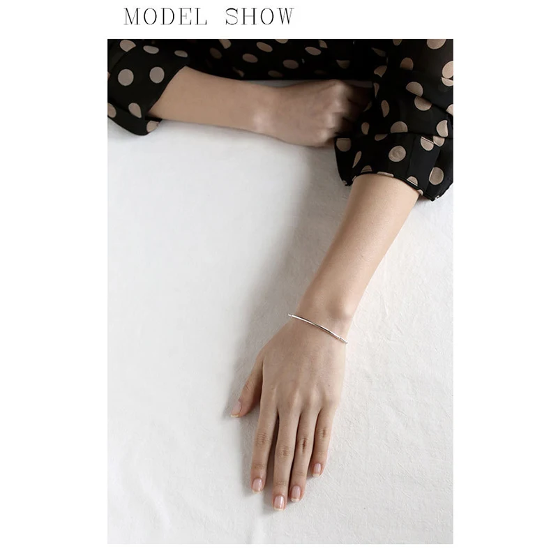 

925 Sterling Silver Handmade 2mm Simple Round Bead Round Tube Elastic Bracelet Ladies Jewelry