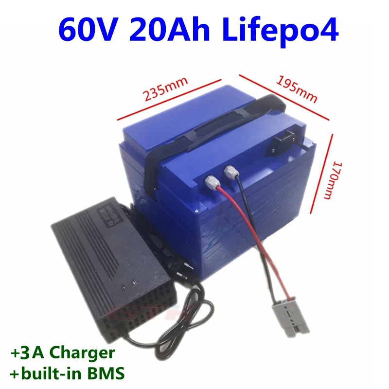 Водонепроницаемый 60 в 20Ah Lifepo4 аккумулятор с литиевой железной батареей bms 20ah 60 в электрический велосипед скутер Мотор батарея+ 3A зарядное устройство