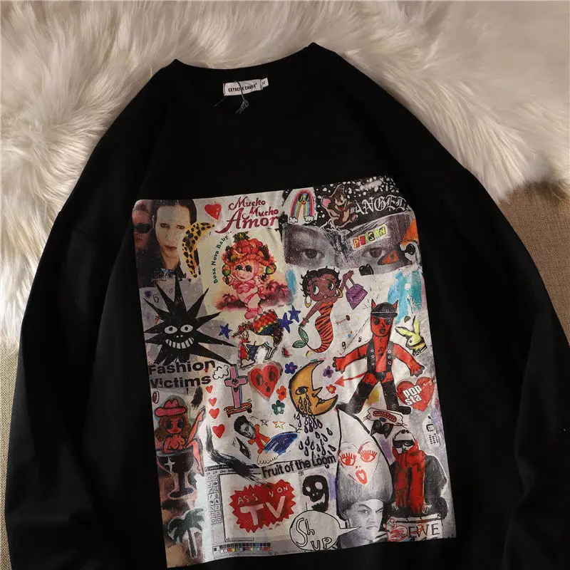 

Clothes for Teens Streetwear Hip Hop Funny Graffiti Printed Sweatshirt Long Sleeve Casual Tops 2021 New Harajuku Fashion Hoodies