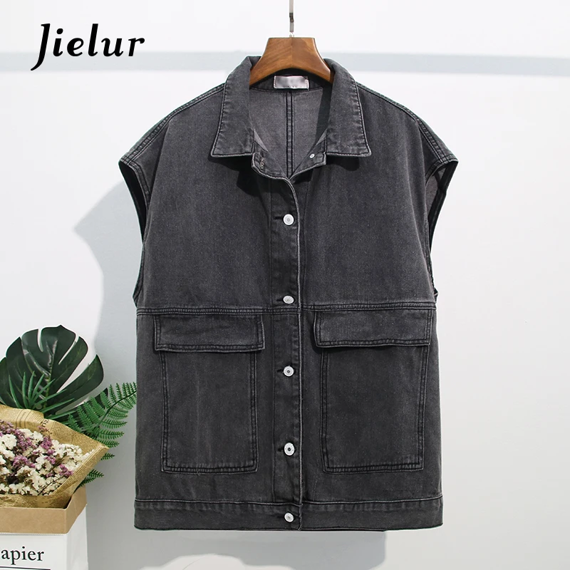 2020 новый осенний джинсовый жилет средней длины с большими карманами женский