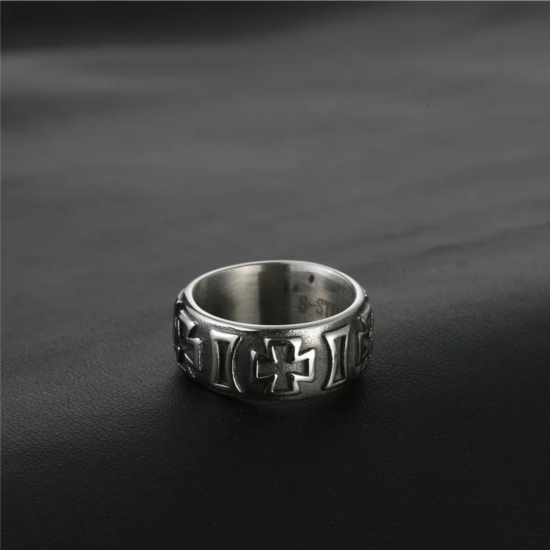 Man Cross Stainless Steel Ring Vintage Silver Black Titanium Steel Rings For Men Punk Hip Hop Jewelry Rock Charm Ringen Party