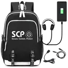 Рюкзак для игр SCP, Сумка с USB-портомсумка для наушников, рюкзак для подростков, школьный рюкзак для ноутбука черного цвета