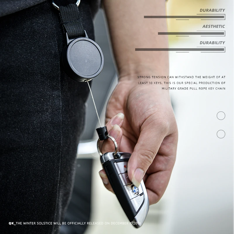 Телескопический брелок для ключей QOONG тактический походный с тросом 80 см