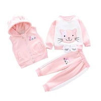 winter toddler boys clothing set cartoon cute childrens clothing girls 3 pcs plus cashmere hooded vesttopspant kids clothes