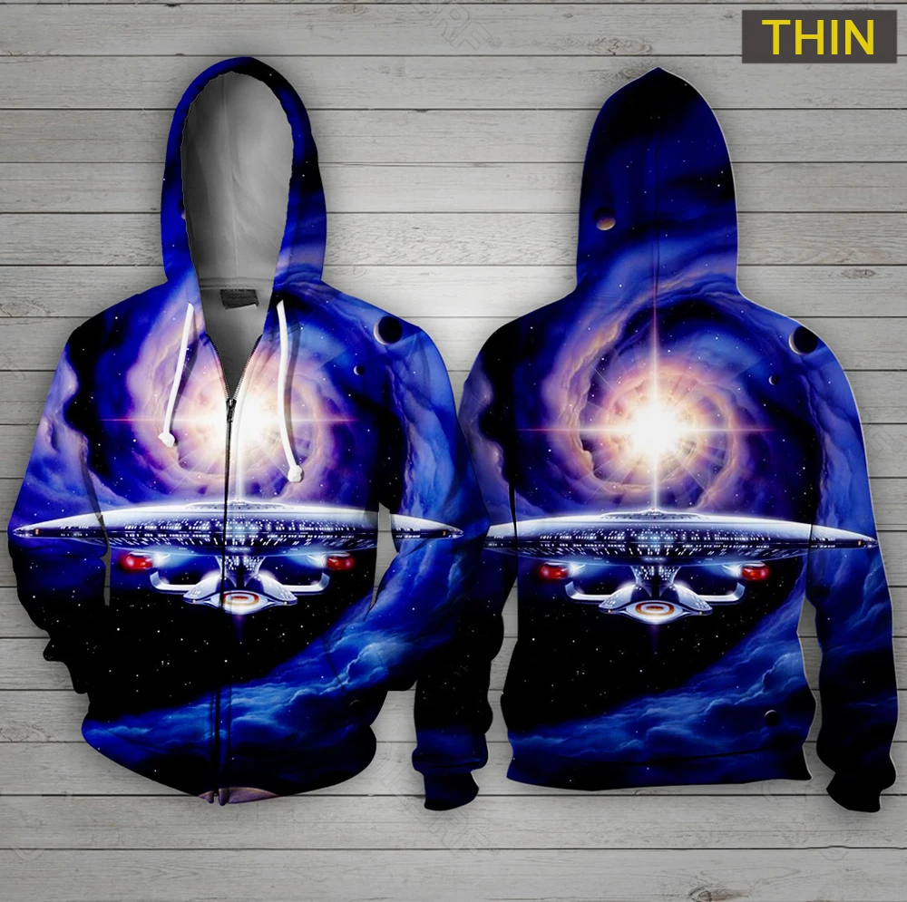 Мужская флисовая толстовка на молнии с 3d принтом капюшоном логотипом Star Trek