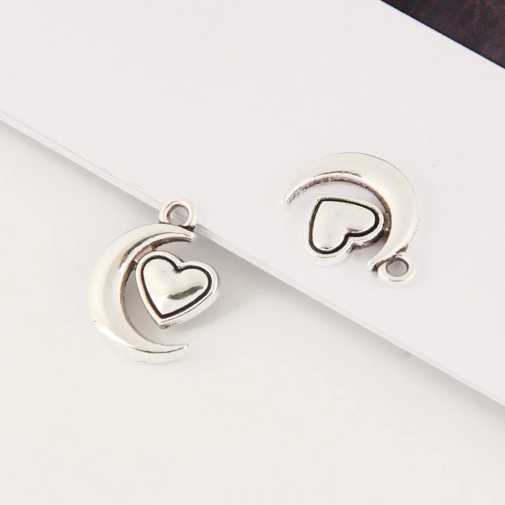 Подвеска серебряная в форме сердца 50 шт.|star charm|antique silvercharm diy |