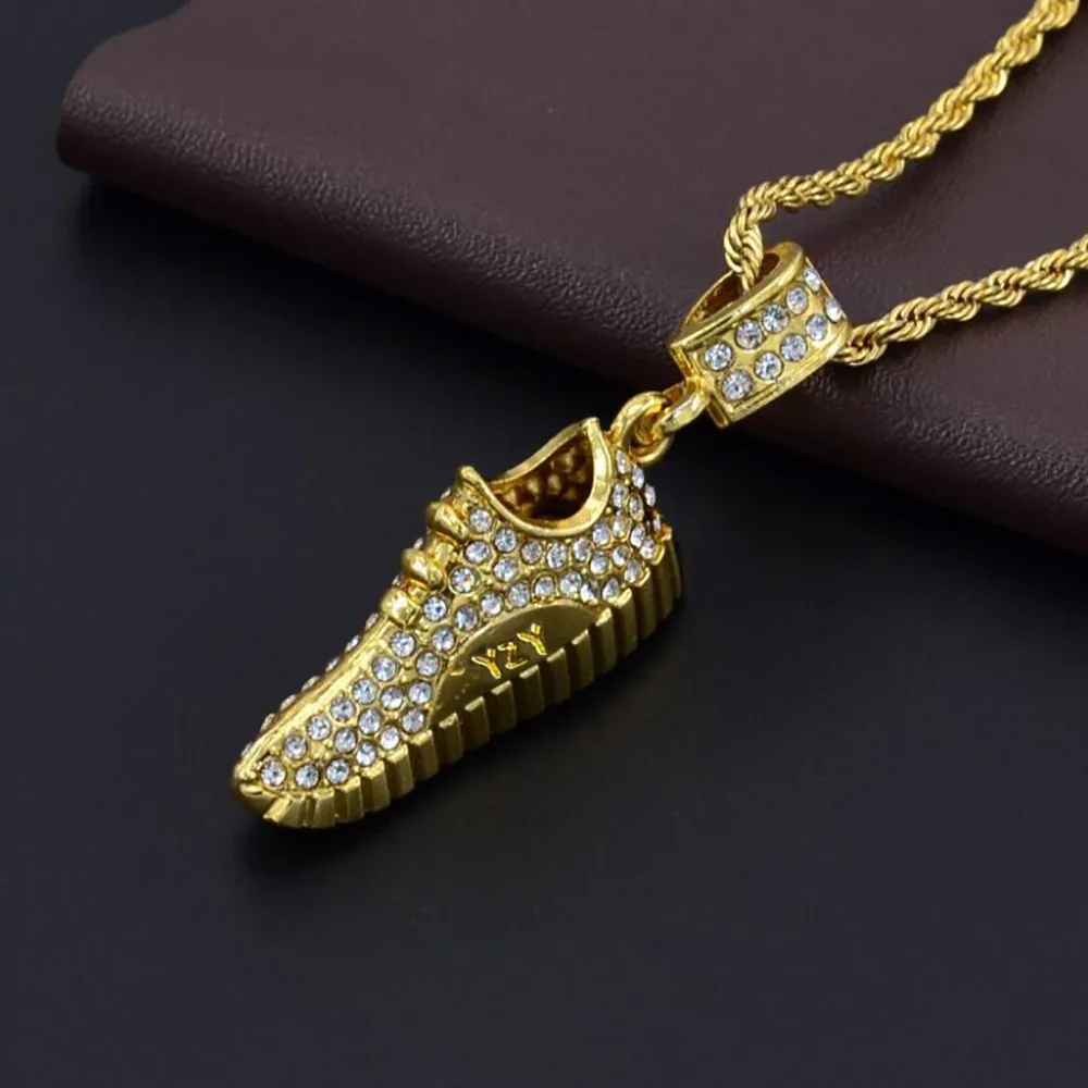 Хип поп Ожерелье Мужчины Кристалл кроссовки кулон хип хоп персонализированные