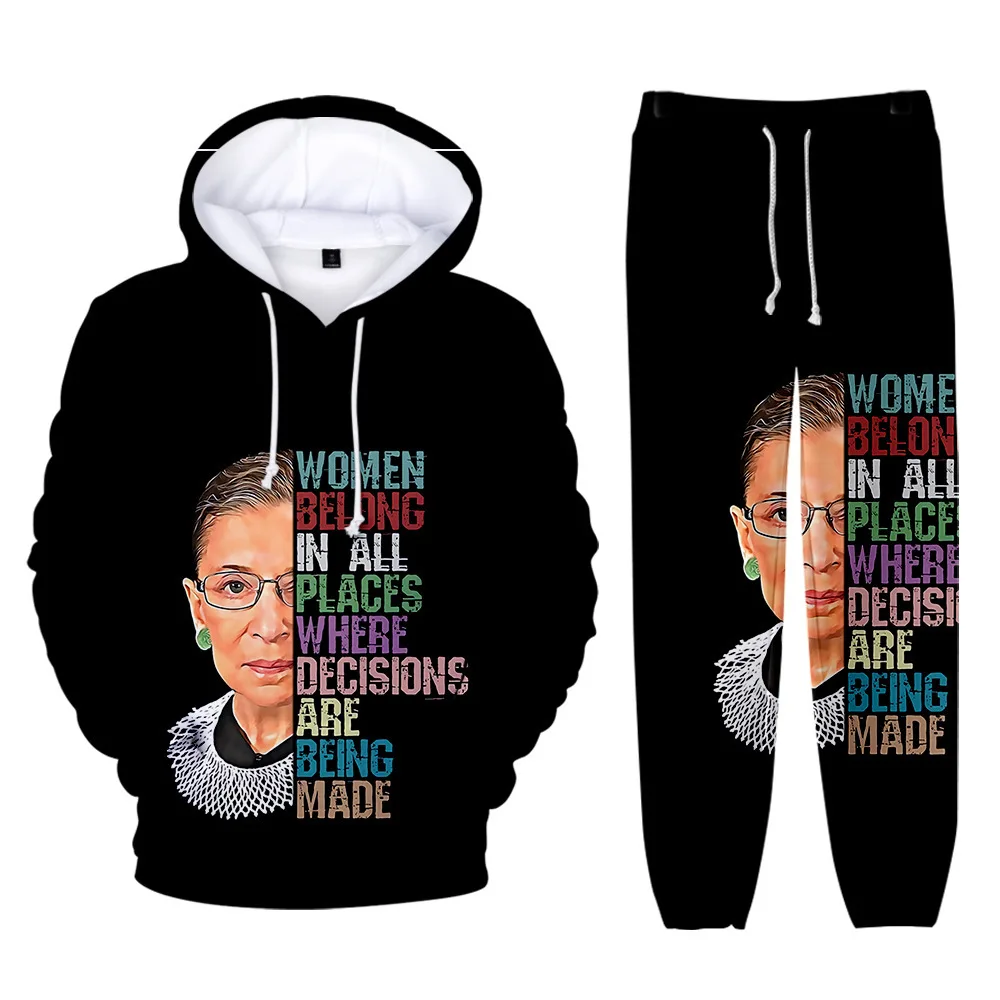 

2020 3D Print Ruth Bader Ginsburg Fashion Casual Long-sleeved Hooded 2Pcs Women/Men Tracksuit Hoodies Pants