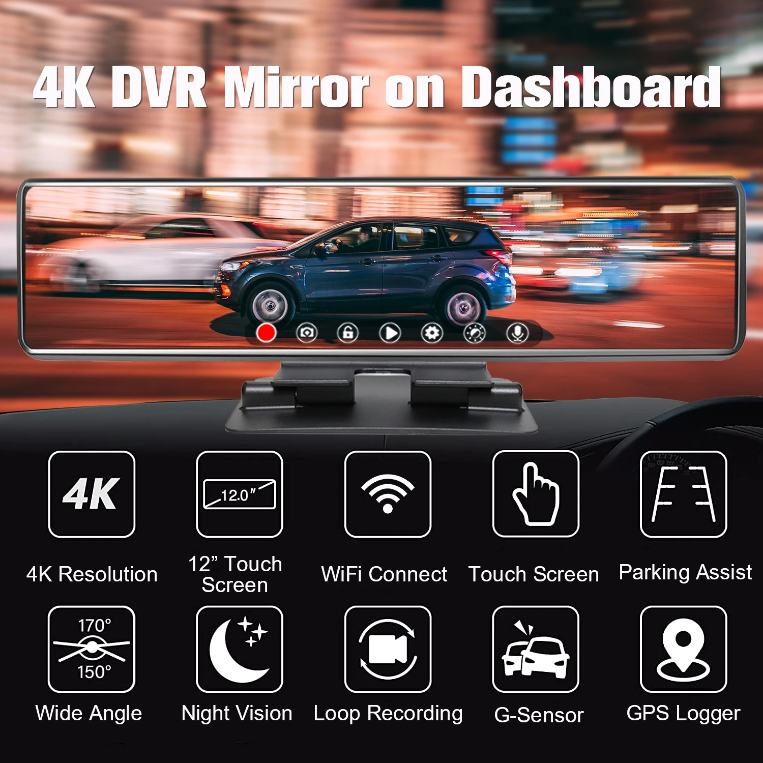 Видеорегистратор автомобильный 12 дюймов 4K 2160P GPS Wi-Fi | Автомобили и мотоциклы