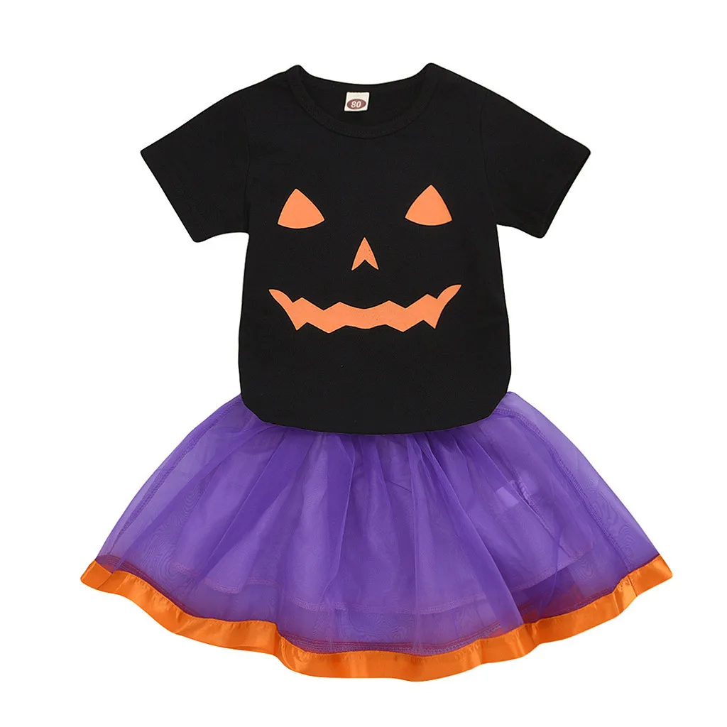 Для новорожденных детские юбки и топы с коротким рукавом принтом на Хэллоуин