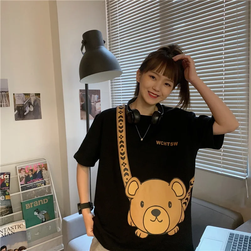 

XZ144 Short-sleeved summer clothes 2021 new design sense niche loose and thin all-match Western T-shirt women