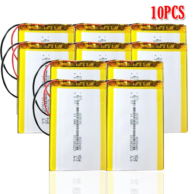 10pcs 3,7 v 4000 мА/ч, 606090 Перезаряжаемые Lipo Батарея для gps Камера Мощность банк планшет электрические игрушки PAD литий-полимерный Батарея - Цвет: 10pcs