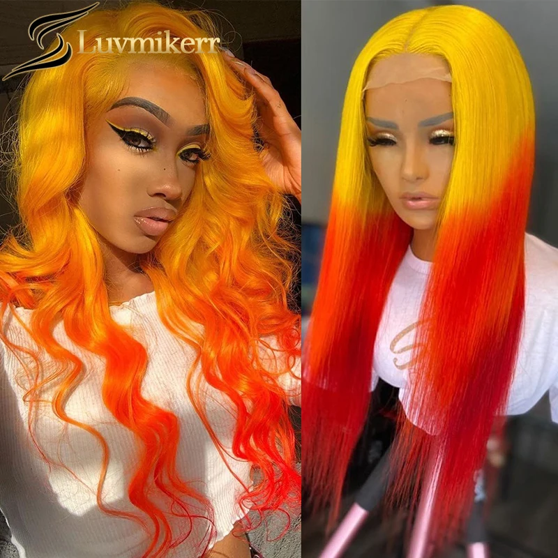 

Hd прозрачные кружевные парики прямые имбирь эффектом деграде (переход от темного к оранжевый светлый желтый 13x6 парик шнурка Полный предвар...