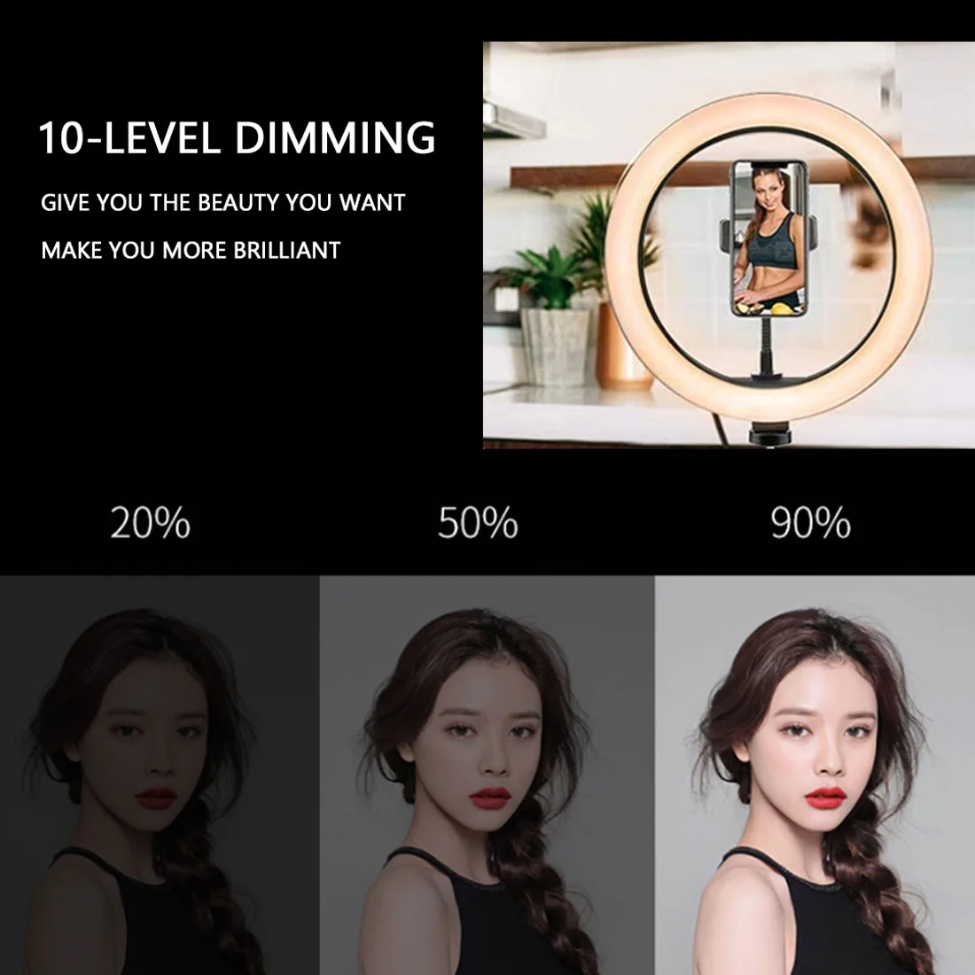 Светодиодный кольцевой светильник с регулируемой яркостью USB для макияжа