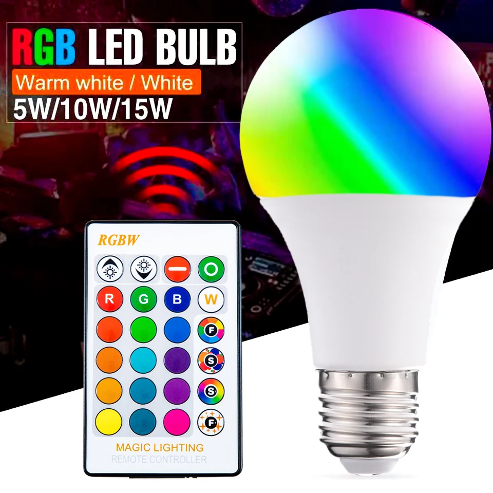 2 шт. светодиодный RGB лампы E27 светильник RGB/RGBW/RGBWW затемнения ИК пульт