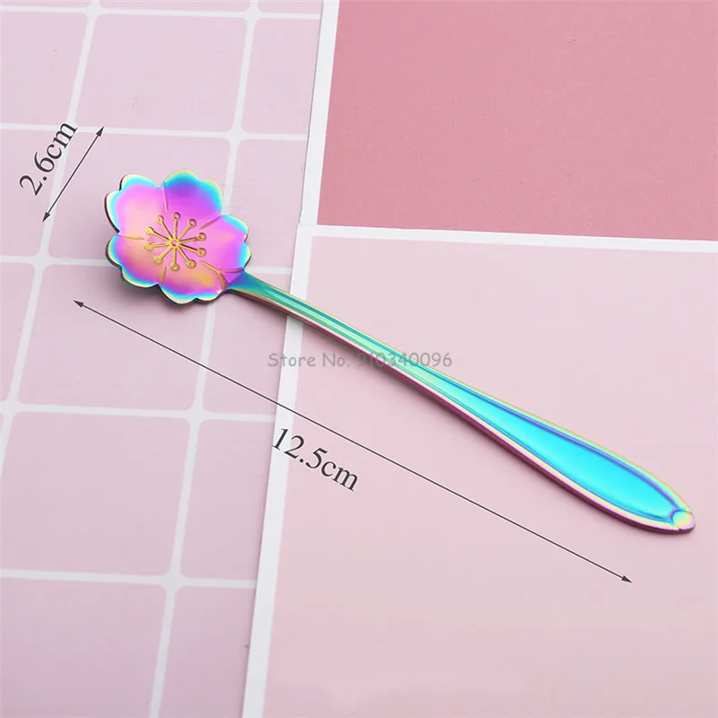 

8Pcs Creative Coffee Spoon stainless steel Colorful Stirring Milk Teaspoon Dessert Ice Cream Spoon Tableware Flowers Design
