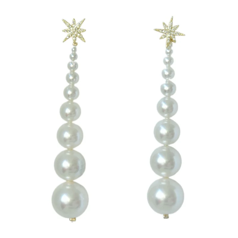 

Европейские и американские модные градиентные жемчужные серьги Размер Жемчуг Крупные круглые длинные серьги