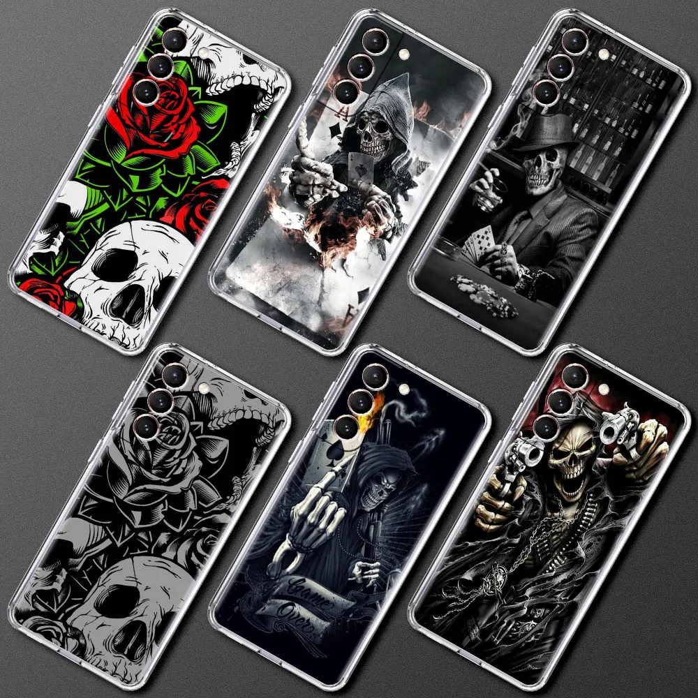 

Grim Reaper Skulls Clear Phone Case For Samsung Galaxy S20 FE S21 Ultra S10 Plus 5G S10e S9 S8 S7 Anti-knock Silicone Cover Full