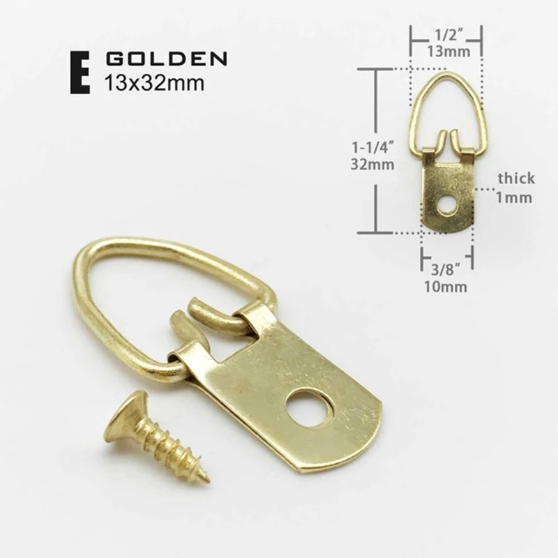 

50Pcs Picture Hangers Golden Brass Triangle Photo Picture Frame Wall Mount Hanger Hook Hanging Ring Iron with screws