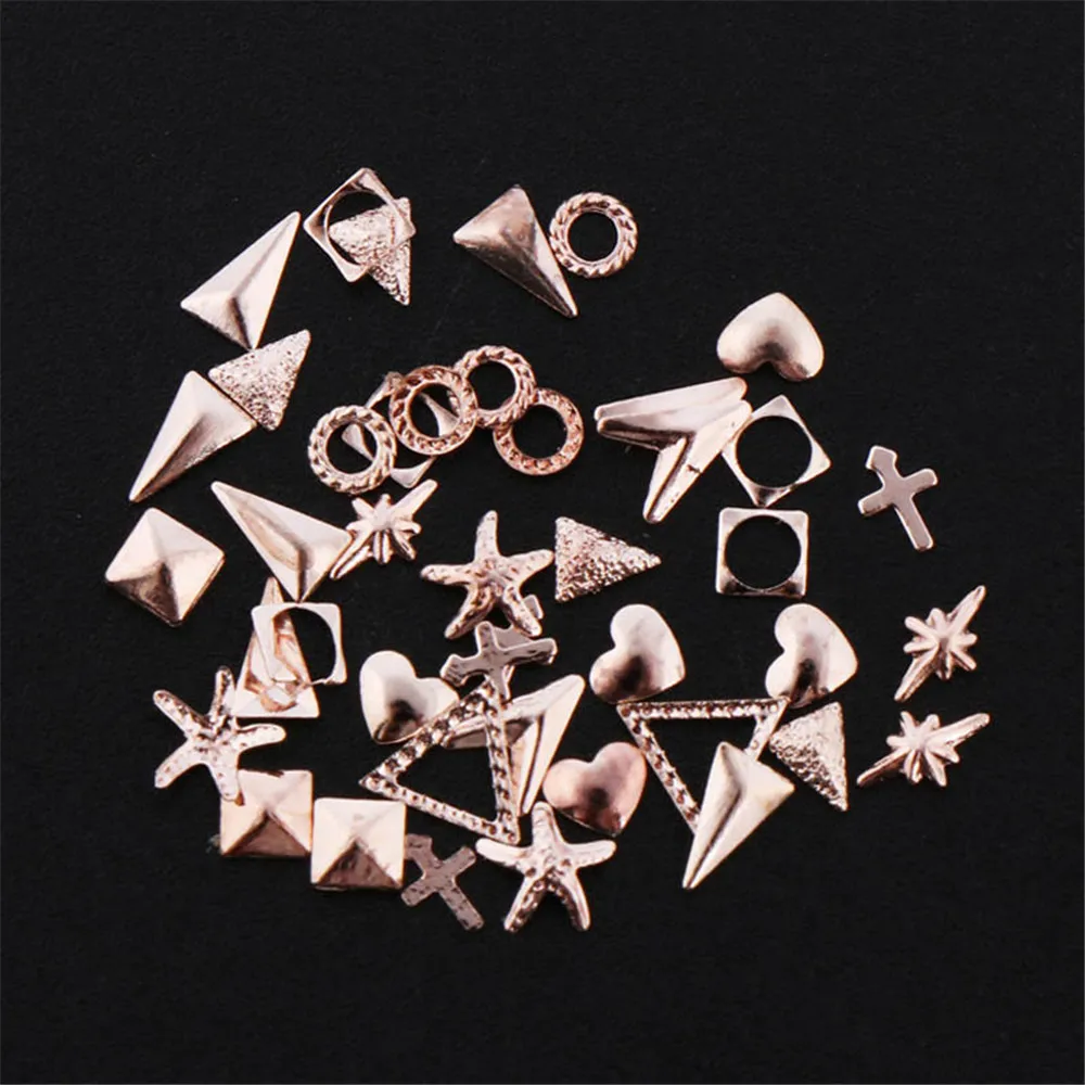 

1Box 12 Designs Rose Gold Metal Rrvets 3D DIY Nail Art Decorations Studs Accessories Supplies Manicure Design Tools