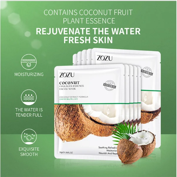 

50pcs ZOZU Natural Organic cbd Hemp Face Sheet Mask anti-wrinkle Whitening Hydrating Fruit extract korean sheet facial mask