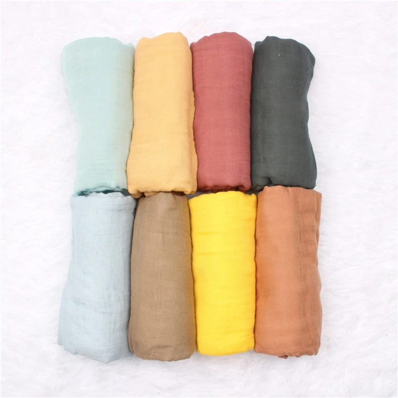 

85DE 120x120cm Baby Muslin Bamboo Fiber Receiving Blanket Infants Swaddling Wrap 2 Layers Gauze Sleepsack Towel Solid Color for