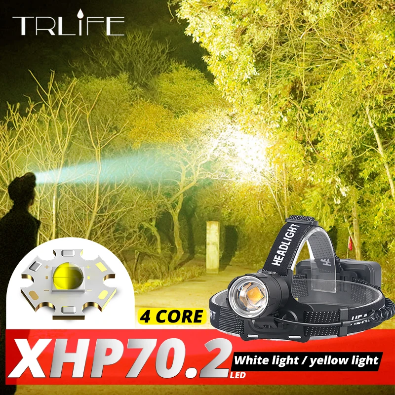 Светодиодный налобный фонарь XHP70.2 самый мощный желтый или белый светодиодный для