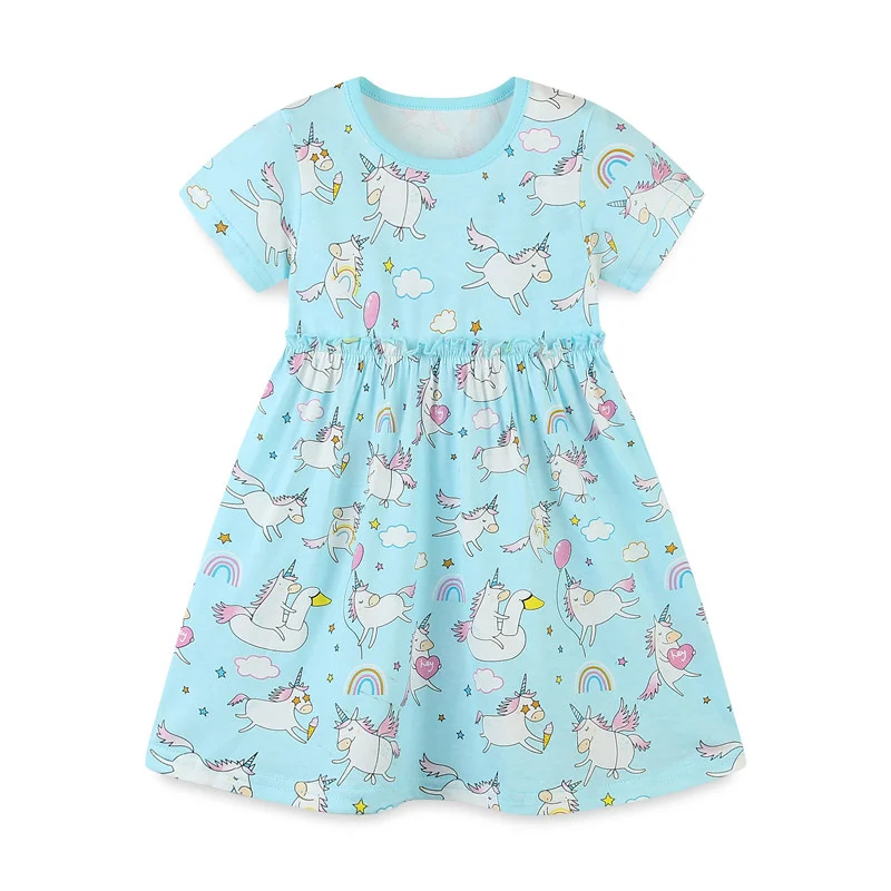 

Summer Unicorn Dress for Kids Short Sleeve Cotton Girl Princess Dress Baby Birthday Gifts Cartoon Child Clothes