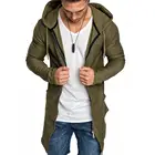 Мужская приталенная куртка на молнии с карманами и капюшоном, верхняя одежда средней длины, пальто, кардиган