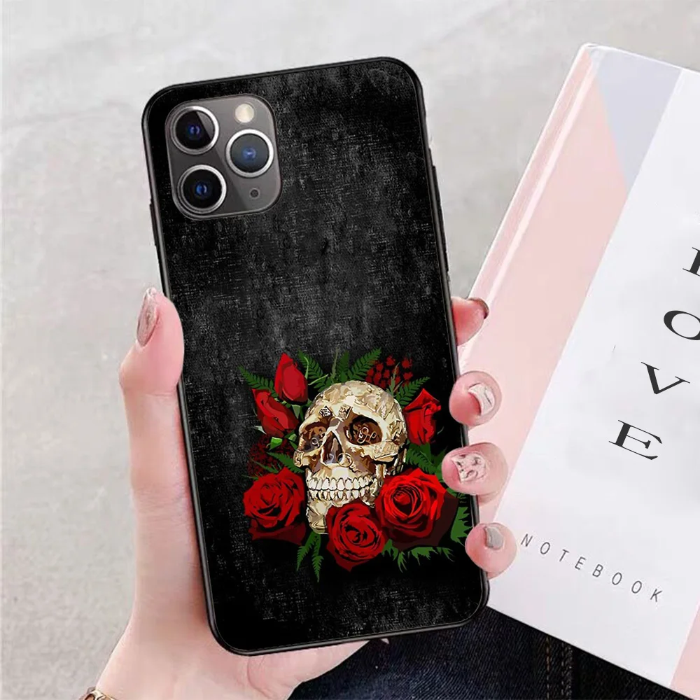 

For iPhone Red Rose Sugar skull Soft TPU Border Apple iPhone Case