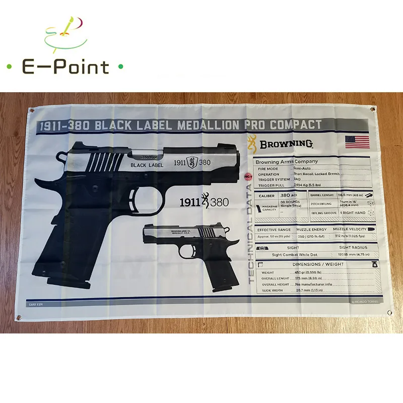 

Browning 1911-380 Black Gun Flag 3ft*5ft (90*150cm) Size Decorations for Home Flag Banner Indoor Outdoor Decor M182