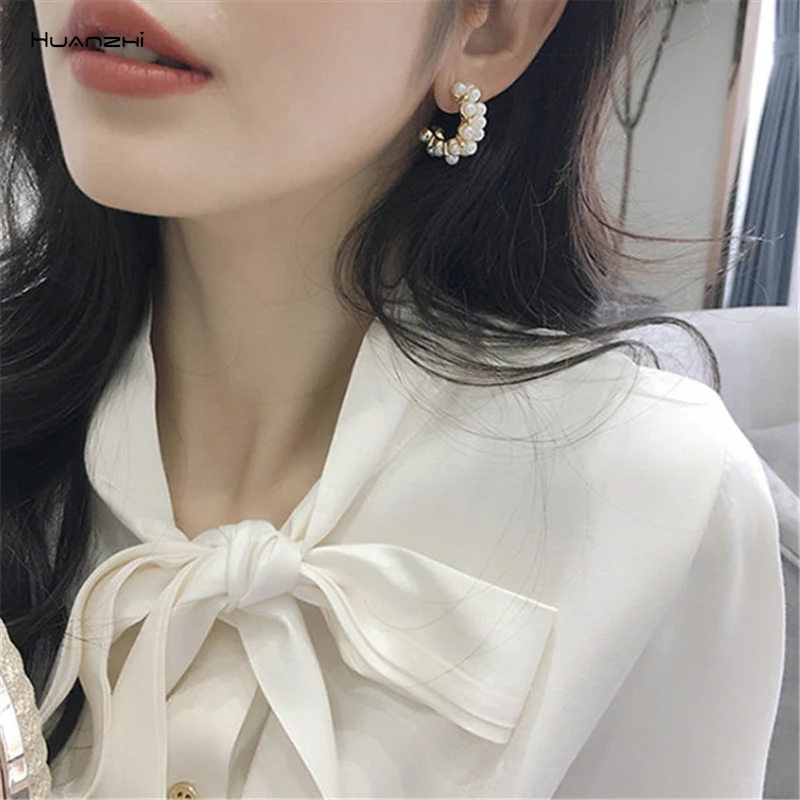 HUANZHI 2019 новые трендовые элегантные жемчужные геометрические серьги для женщин и