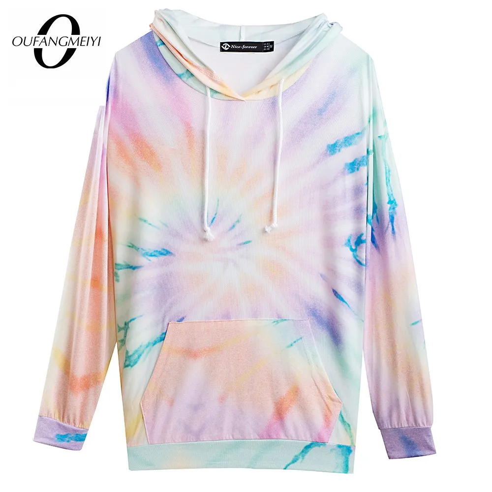 

Женские весенние повседневные разноцветные Свободные толстовки с принтом тай-дай с пакетом, модная мягкая толстовка EMY004