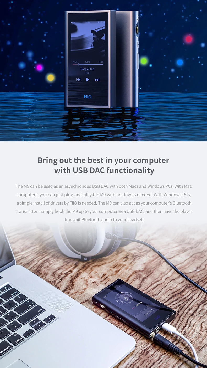 FiiO Android-based M9 HIFI музыкальный MP3-плеер с сбалансированным выходом/поддержкой wifi/Air Play Bluetooth 4,2 aptx-HD/LDAC DSD128 USB DAC