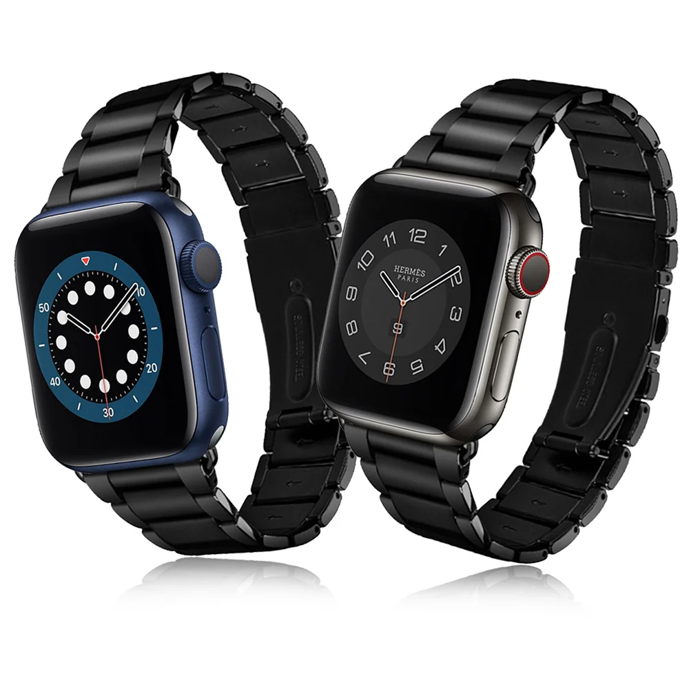 

For iWatch Apple watch Series 6 SE Luxury stainless steel metal strap 44mm 40mm band Silver / Black Link Bracelet Watchband
